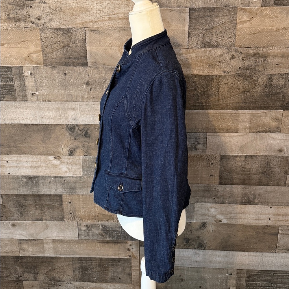 White House Black Market Denim Jacket with mandarin collar Size 4 - Picture 4 of 16